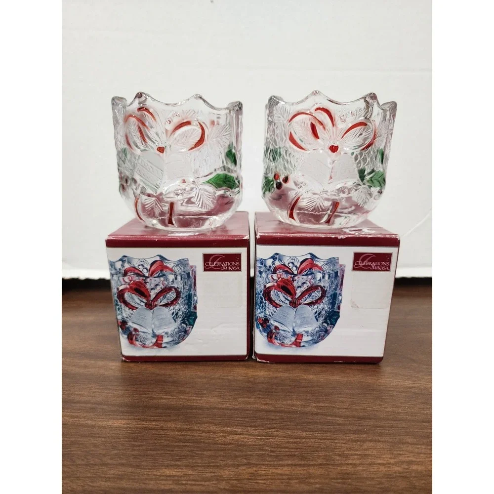 Celebrations By‎ Mikasa Crystal Votive Candle Holder Christmas Holiday Bells Lot